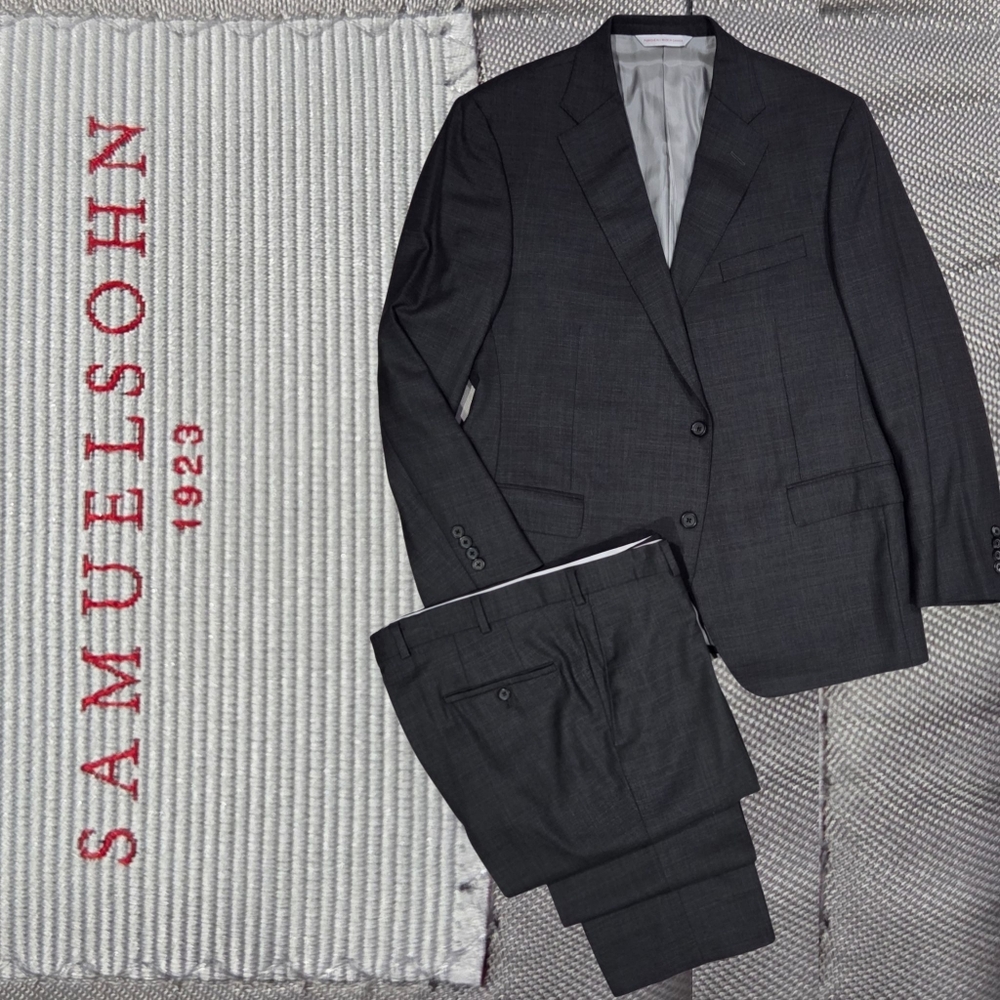 SAMUELSOHN *MINT* Dark Grey Italian Super 150s Wool Ultra Luxury Lightweight 44R